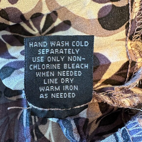 Piano Womens Floral Brown & Beige V Neck Bell Sleeve Button-Front Blouse PM - Picture 10 of 11